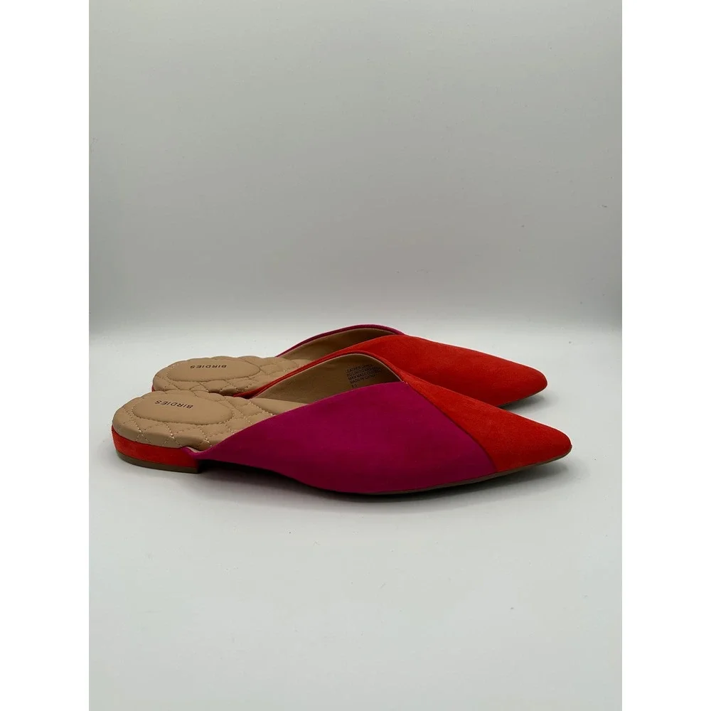 Birdies The Swan Mules Women Sz 8.5 Red Pink Suede Colorblock Pointed Toe Flats